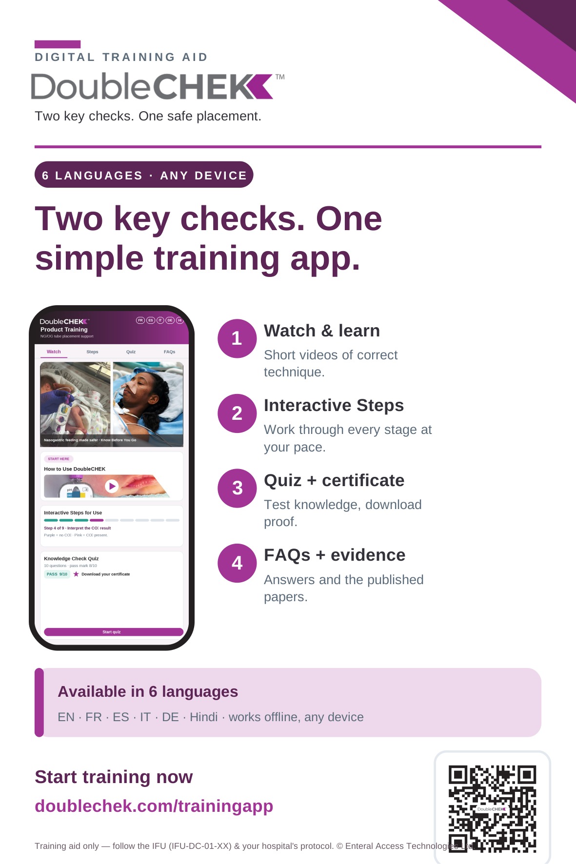 DoubleCHEK training app — two key checks, one simple training app, available in 6 languages